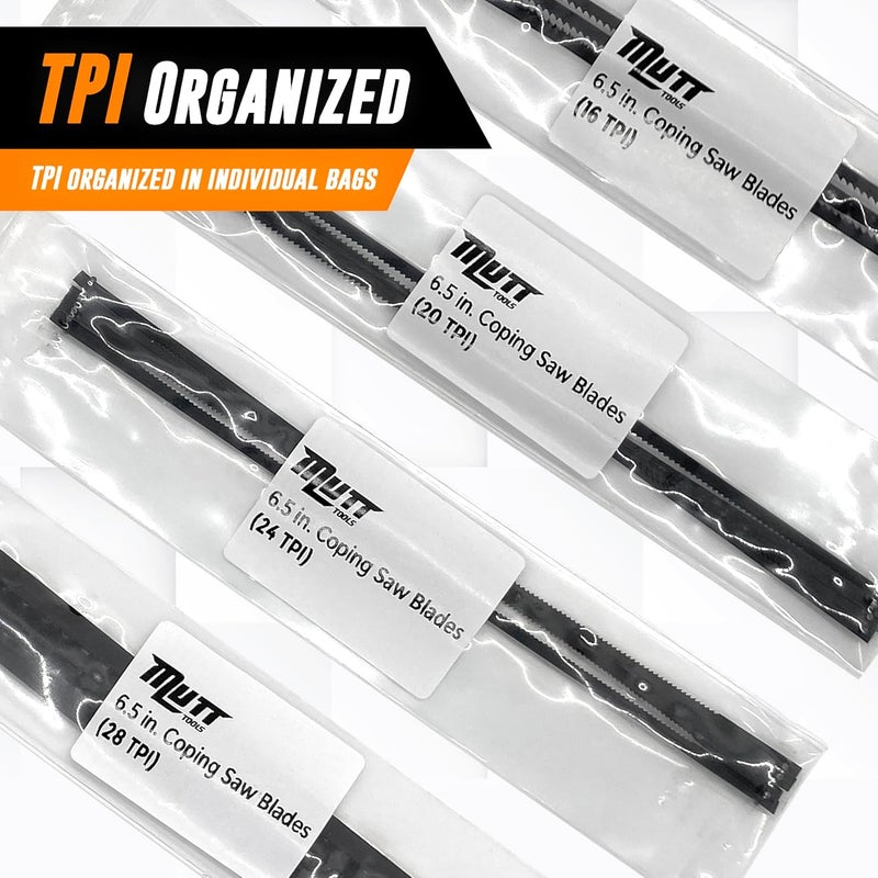 AMERICAN MUTT TOOLS Mutt Tools Premium 6-1/2 inch Coping Saw Blades for Woodworking - Professional Grade Carbon Steel Replacement Blades - 16 Pack Set - Precision Cutting for DIY Projects - Image 2